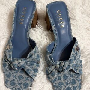 GUESS Denim Blue Bow Mules